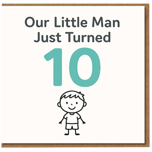 Our Little Man Just Turned 10-10th Birthday Card for Son from Mum and Dad, Cute Doodle Boy Design