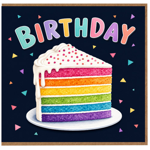 Birthday Card, Rainbow Cake Slice Design
