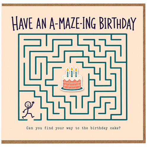 Birthday Card, A - mazing Maze Birthday Card with Birthday Cake Design