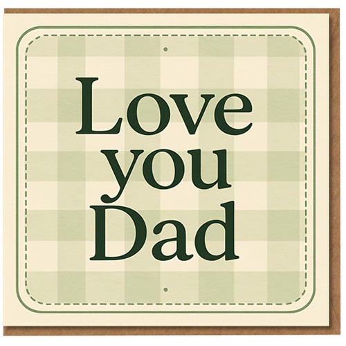 Love You Dad Card - Heartfelt Father's Day or Birthday Card for Dad, Green Gingham Typography