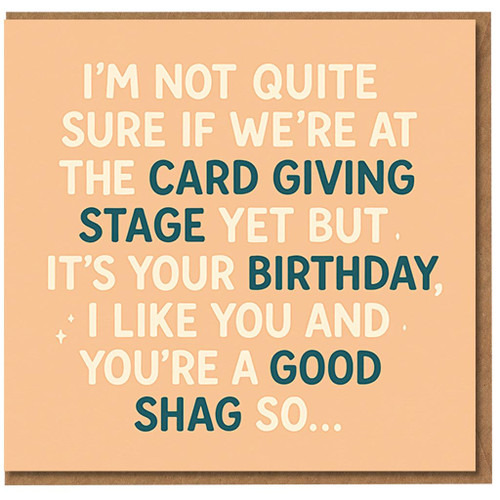 Cheeky Rude Birthday Card for Partner | New Relationship Funny Adult Humour | 'Not Sure We're at the Card Giving Stage Yet but It's Your Birthday, I Like You and You're a Good Shag'