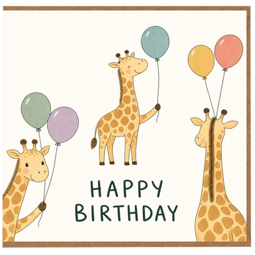 Birthday Card, Cute Giraffe Balloon Birthday Card