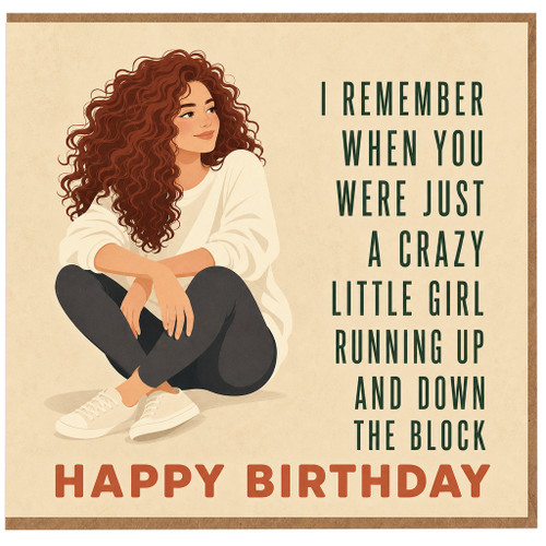 Birthday Card, Happy Birthday Crazy Little Girl Running Up and Down the Block