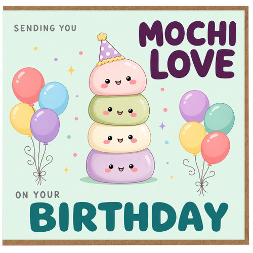 Birthday Card, Sending You Mochi Love Cute Kawaii Birthday Card