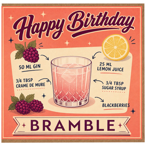 Birthday Card, Bramble Cocktail Recipe Design