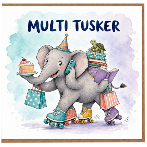 Birthday Card, Cute Elephant Multitasking Card