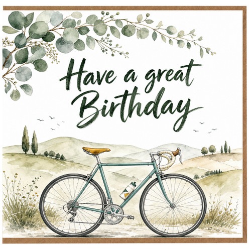 Birthday Card, Have a Great Birthday Bicycle Botanical Design
