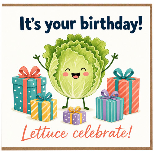 Birthday Card, Funny Lettuce Celebrate Card, Cute Vegetable Pun Birthday Card