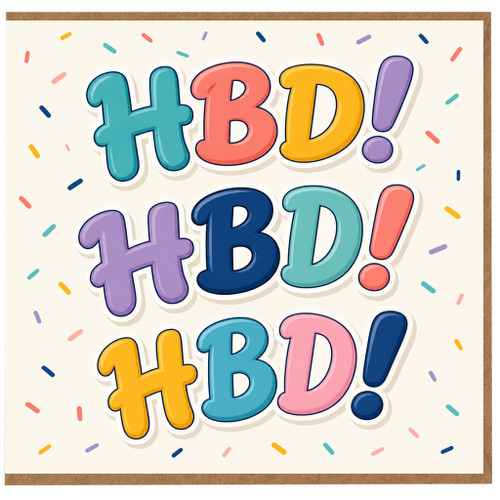 Birthday Card, Colourful HBD Bubble Letter Design