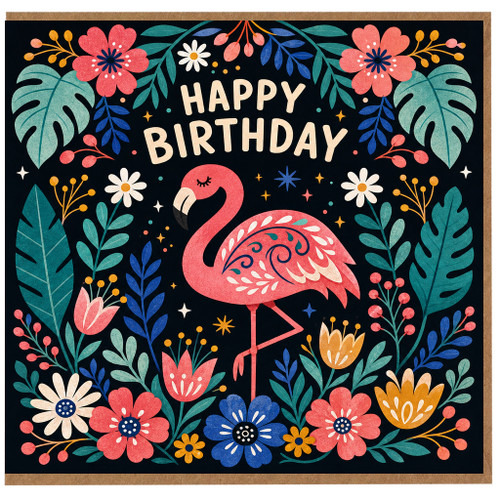 Birthday Card, Tropical Flamingo Floral Birthday Card