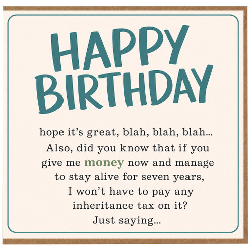 Birthday Card, Funny Happy Birthday Inheritance Tax Money Joke