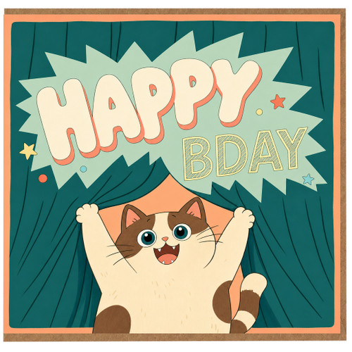 Birthday Card, Cute Cat Happy Bday Card