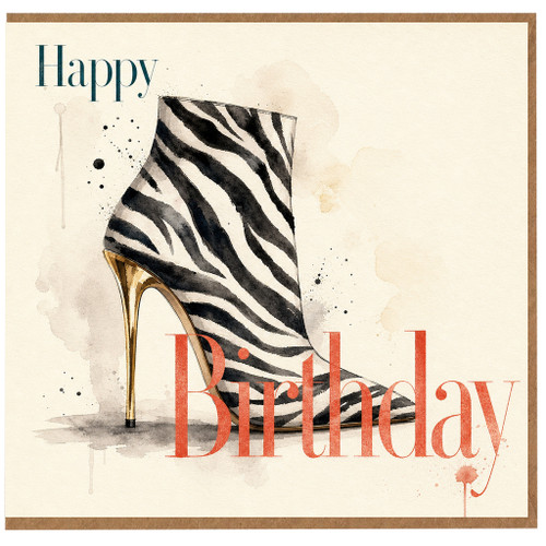 Birthday Card, Stylish Zebra Print High Heel Happy Birthday Card
