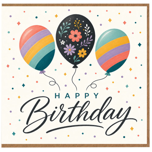 Birthday Card, Happy Birthday Balloons Floral Design