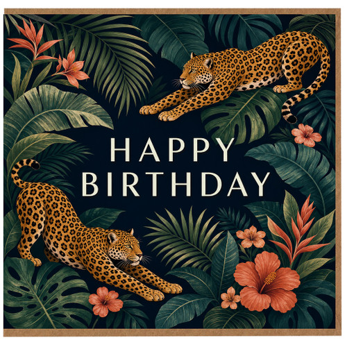 Birthday Card, Tropical Leopard Jungle Design