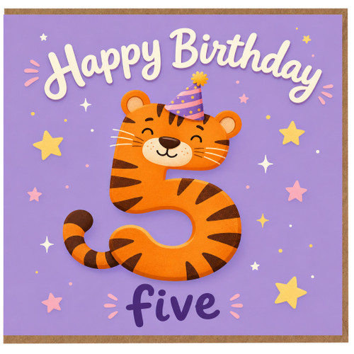 5th Birthday Card, Cute Tiger Happy Birthday Card