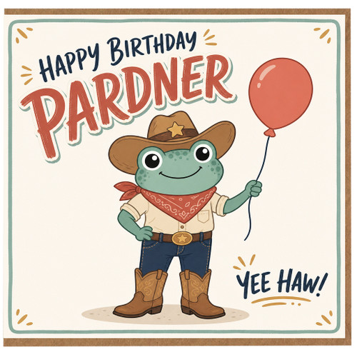 Birthday Card, Cowboy Frog Happy Birthday Pardner Yee Haw Card