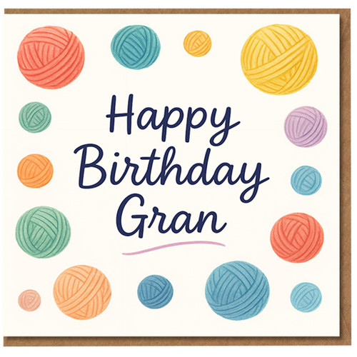 Happy Birthday Gran Card - Colourful Yarn Balls Knitting Design - Cute Knitting-Themed Birthday Card for Gran
