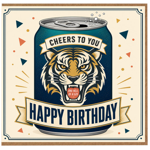 Birthday Card, Roaring Tiger Beer Can Design