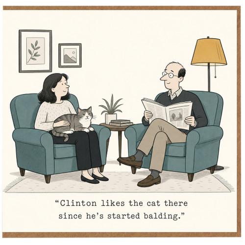 Birthday Card, Clinton Cat and Balding Joke Card