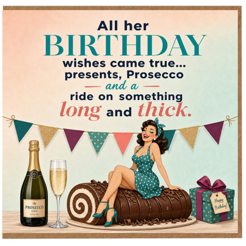 Birthday Card, Funny Birthday Wishes Came True Retro Pin - Up Design