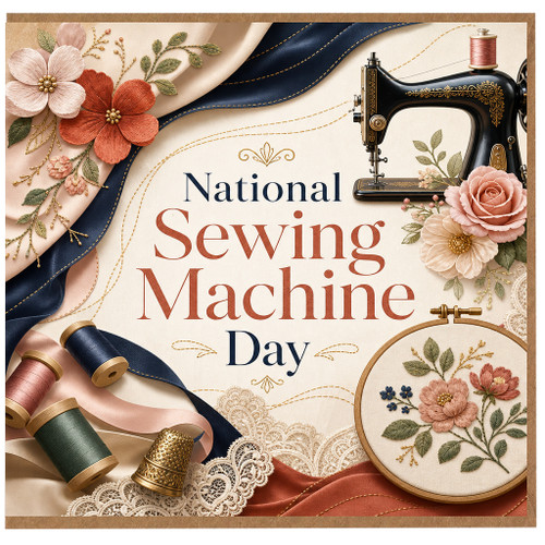 Birthday Card, Floral Sewing Machine Greeting Card