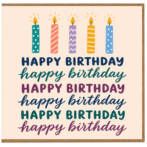 Birthday Card, with Colourful Candles and Repeated Birthday Text
