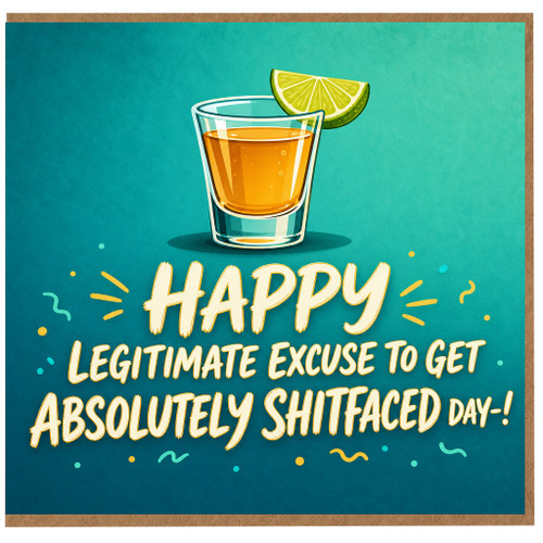 Birthday Card, Happy Legitimate Excuse to Get Absolutely Shitfaced Day Funny Drinking Card