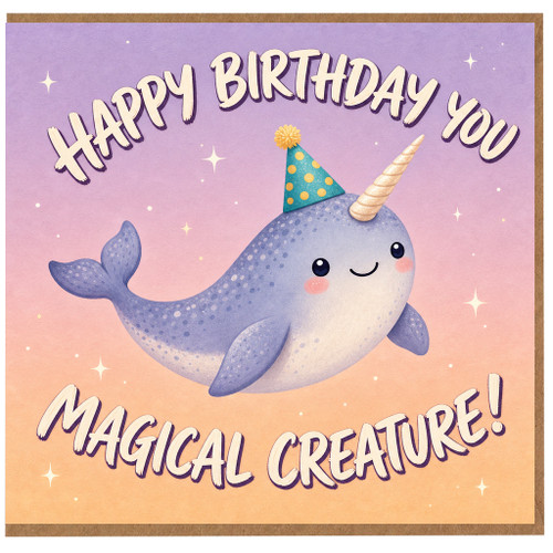 Birthday Card, Cute Narwhal Birthday Card