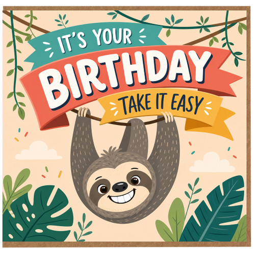 Birthday Card, It's Your Birthday Take It Easy Sloth Card