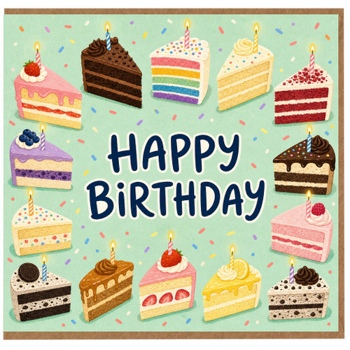 Birthday Card, Colourful Happy Birthday Cake Slices Card