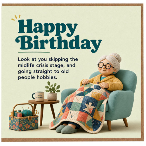 Birthday Card, Funny Happy Birthday Card, Old People Hobbies Quilting Card