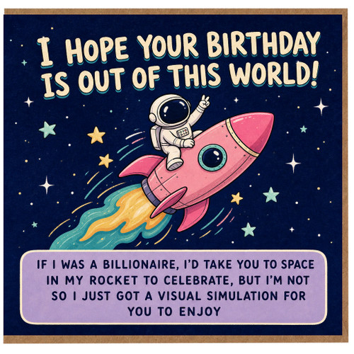 Birthday Card, Out of This World Space Rocket Astronaut Humorous Card