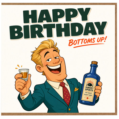 Birthday Card, Funny Happy Birthday Bottoms Up Drinking Card