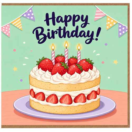 Birthday Card, Strawberry Cake and Candles Design