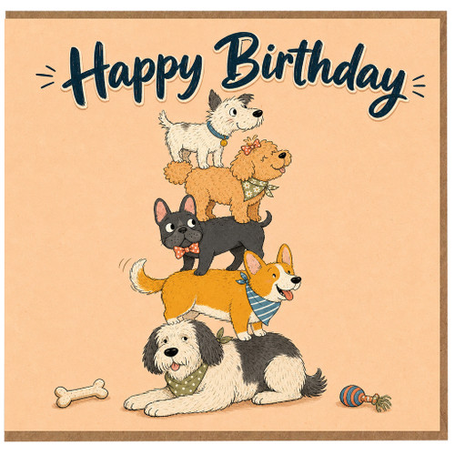 Birthday Card, Cute Stack of Dogs Birthday Greeting Card