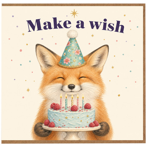 Birthday Card, Cute Fox Make a Wish Card