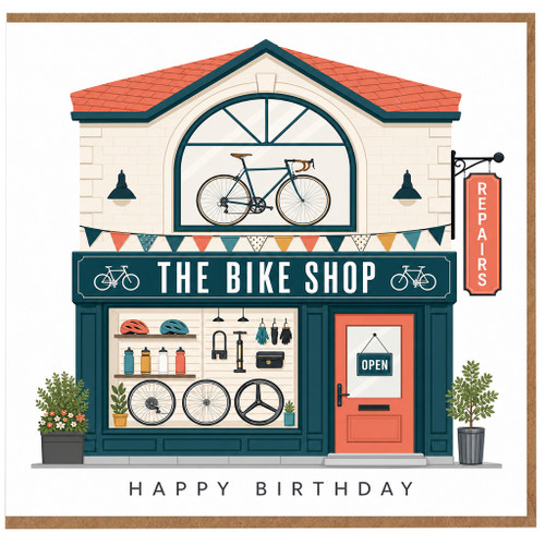 Birthday Card, Bike Shop Storefront Happy Birthday Card