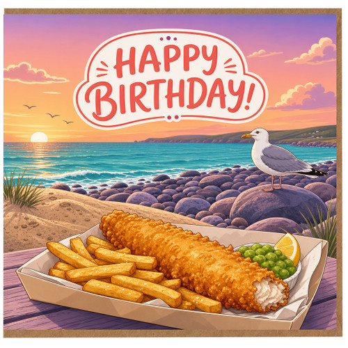 Birthday Card, Seaside Fish and Chips Birthday Card