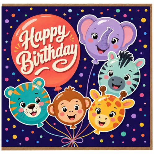 Birthday Card, Cute Animal Balloon Birthday Card