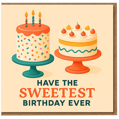 Have the Sweetest Birthday Ever Card - Two Colourful Cakes with Sprinkles, Cherries and Candles - Cute Birthday Card for Him, Her, Friends or Family