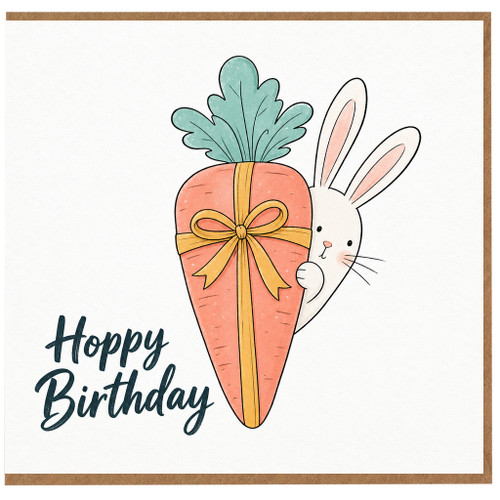 Birthday Card, Cute Bunny and Carrot Happy Birthday Card