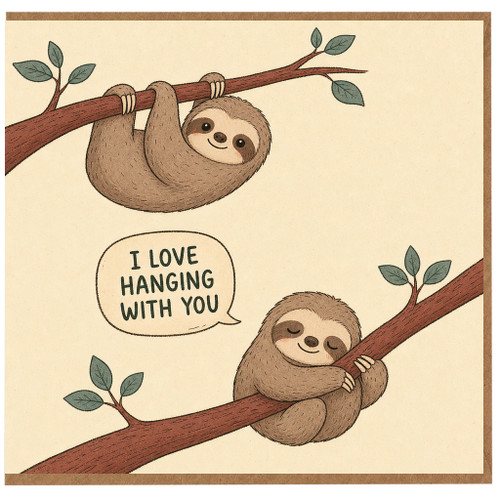 Birthday Card, Cute Sloth 'I Love Hanging With You' Card