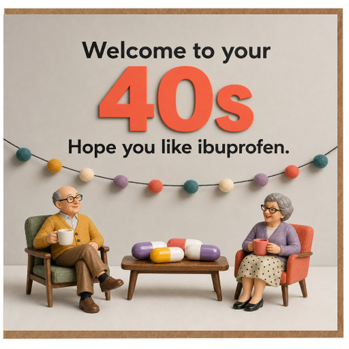 40th Birthday Card, Funny Welcome to Your 40s Hope You Like Ibuprofen Card