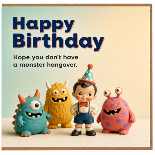 Birthday Card, Hope You Don't Have a Monster Hangover Funny Happy Birthday Card
