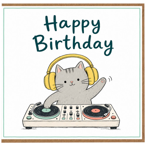 Birthday Card, Cute Cat DJ Birthday Card