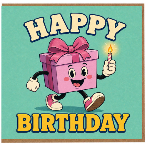 Birthday Card, Happy Birthday Gift Box Character Card