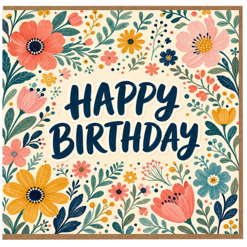 Birthday Card, Floral Happy Birthday Card
