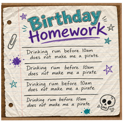 Birthday Card, Funny Homework Pirate Joke Card