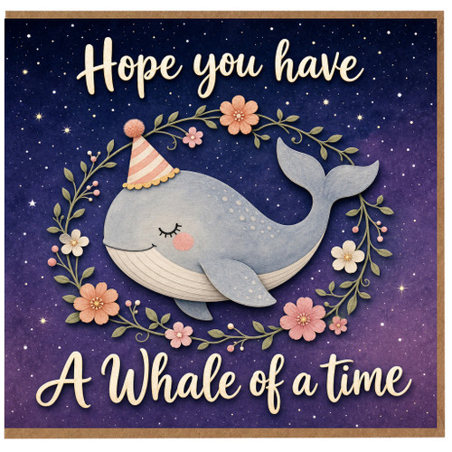 Birthday Card, Whale Birthday Card, Cute Whale Party Card